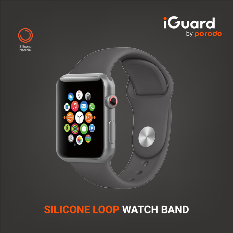 Porodo iGuard Silicone Loop Watch Band for Apple Watch 42/44/45mm, Easy Attachment & Detachment, Comfort Fit, Compatible with  Apple Watch Series 4/5/6/7/SE, User Friendly, Lightweight, Adjustable, High Quality - Grey