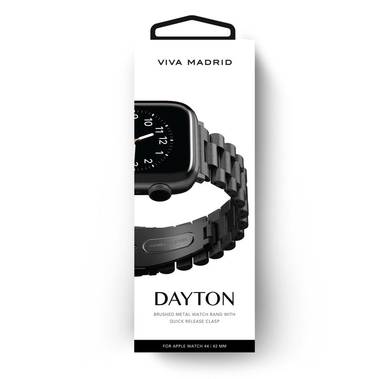 Viva Madrid Dayton Metal Watch Strap Compatible for Apple Watch 42/44MM, Link Bracelet Replacement Wristband Strap for Smartwatch, Fit & Comfortable Band - Black