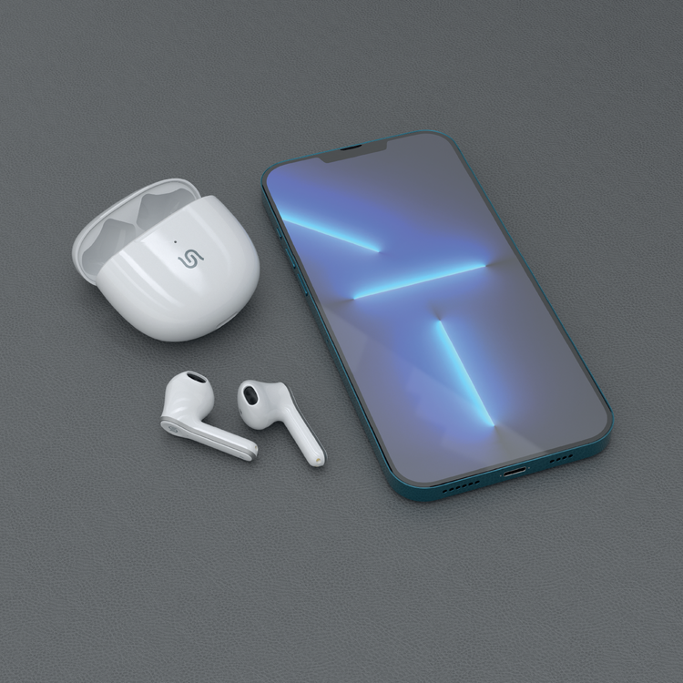 Porodo Soundtec Orbin True Wireless Stereo Earbuds with Touch Control, Patented Design, Perfect Fit, Siri Enabled, High-Clarity Mic, 5 Hours Playtime - White