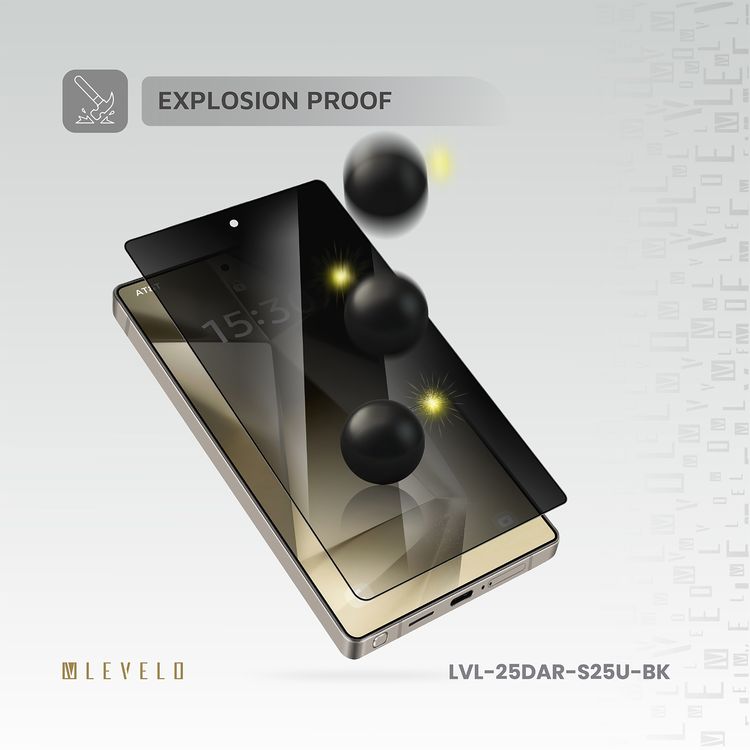 Levelo 2.5D Silk Print High Silicone AR Screen Protector for Samsung Galaxy S25 Ultra, Anti-Reflection Privacy Glass, 0.25mm Ultra Thin, Scratch-Resistant, Oleophobic & Hydrophobic Coating, Instant Fingerprint Unlock, Air Bubble Prevention, Explosion- Proof, Auto-Exhaust - Black