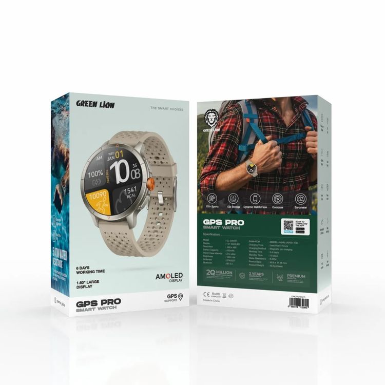 ساعة جرين ليون جي بي إس برو الذكية مع شاشة كبيرة بحجم 1.6 بوصة، وبارومتر وبوصلة، ومراقبة النوم، وتسجيل صوتي، وحقيقة 60 هيرتز إطار في الثانية، وميزة TWS، وموسيقى محلية وألبوم الهاتف، ومراقبة معدل ضربات القلب، مكالمة عبر البلوتوث، وجيوماجنيتيك وارتفاع، بطارية بسعة 450 مللي أمبير، ووقت عمل يصل إلى 6 أيام - تيتانيوم.