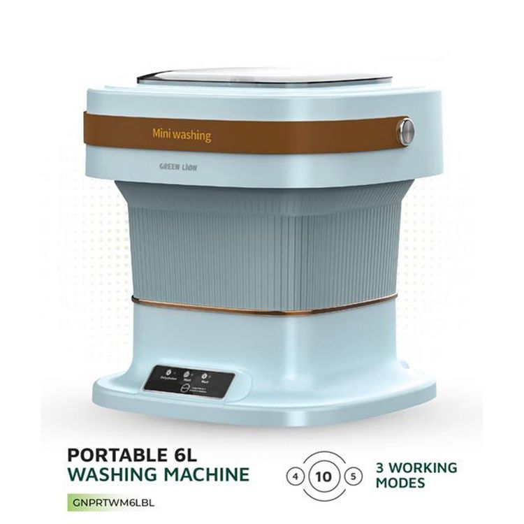Green Lion Portable 6L Washing Machine, UK Plug, Compact & Portable, 36W Power, Drain Function, 3 Working Modes, One Touch Start - Blue