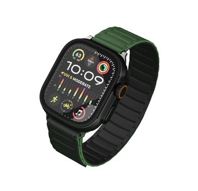 Levelo Stella Silicone Watch Strap with Magnets, Compatible with 49/46mm Smartwatches & Apple Watch SE, Series 9, 8, 7, 6, 5, Dual-Color Wearable, Hypoallergenic Material, Easy Snap-On, Sweat-Resistant, Water-Resistant - Black / Green