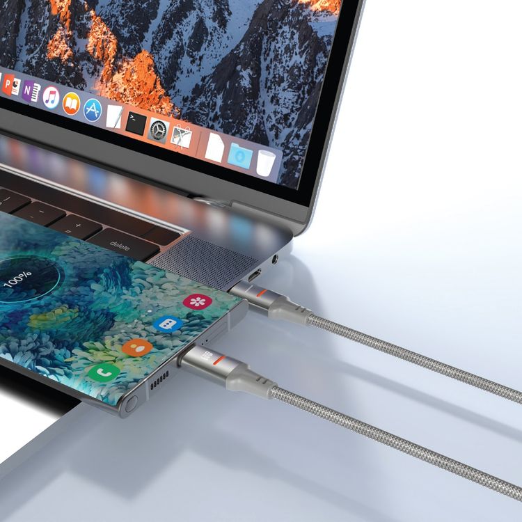 Porodo Type-C to Type-C Braided Cable with 60W Power Delivery, 3m Cable Length, Fast Charging & Data Transfer, Tangle-Free Design - Gray