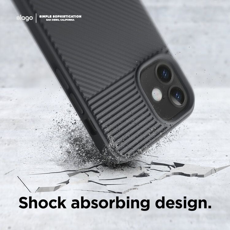 Elago Cushion Case Compatible w/ iPhone 12 Mini (5.4") Full Protection, Slim, Shock Absorbing Design, Supports Wireless Charging, Raised Lip for Camera Protection - Dark Grey