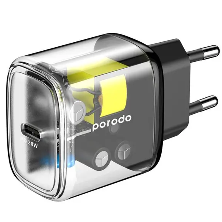 بورودو شاحن سريع شفاف 30 وات USB-C توصيل الطاقة في المملكة المتحدة - أسود