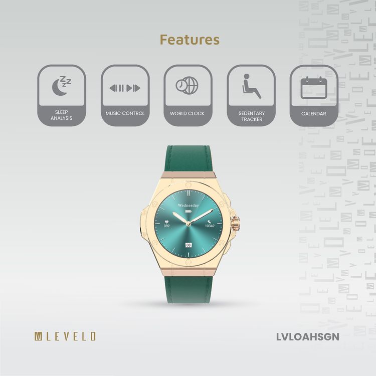 Levelo Oak Automatique Hybrid Smart Watch, Amoled Display, IP68 Water Resistant, Health Monitoring - Green 