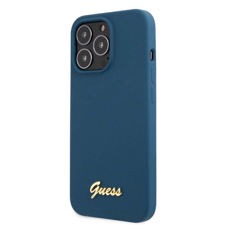 CG MOBILE Guess Liquid Silicone Case with Gold Metal Logo Script Compatible for iPhone 13 Pro (6.1") Anti-Scratch, Easy Access to All Ports, Shock Absorption