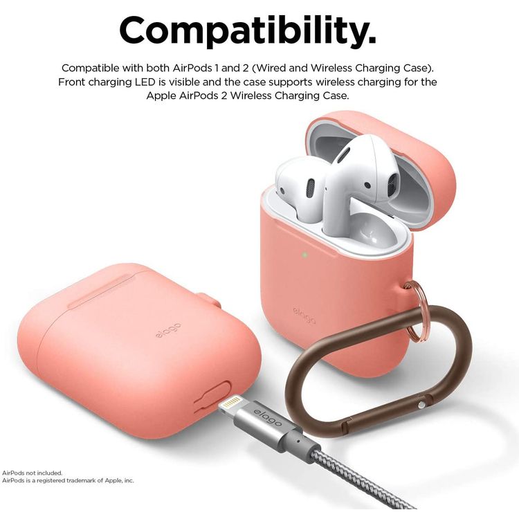 Elago Skinny Hang Case Cover Compatible for Apple AirPods 1&2 Generation, Upgraded Premium Silicone, Front LED Visible, Scratch Resistant, Drop Resistant, Protective Cover