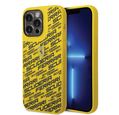 Ferrari Liquid Silicone Case All Over Printed Scuderia iPhone 14 Pro Max Compatibility - Yellow