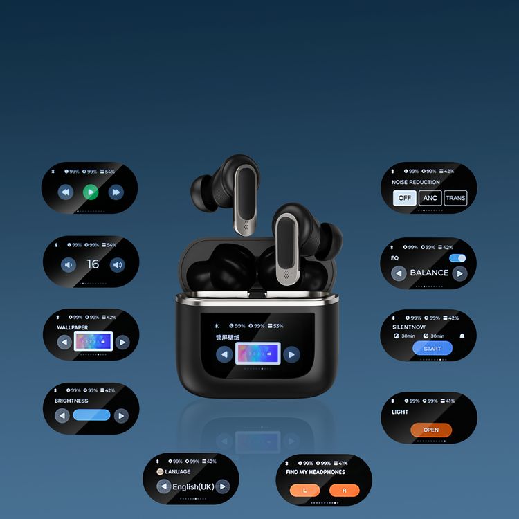 Porodo Soundtec Guide Earbuds with ANC & TWS, Touch Screen, 6 Hours of Playtime, 40 Minutes Earbuds Charging Time, Waterproof, Type-C Charging Case - Black