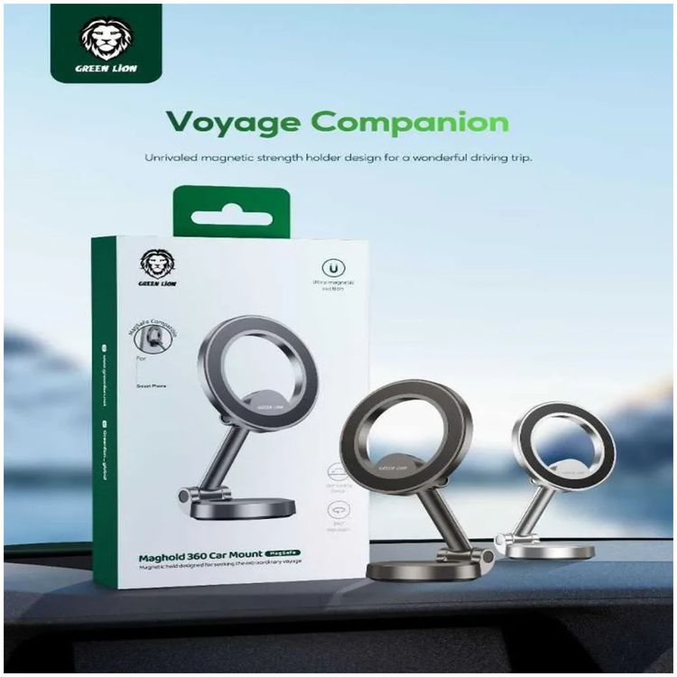 Green Lion Maghold 360 Car Mount, MagSafe Compatible, Powerful Magnet, Zinc Alloy Material - Black