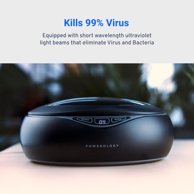 Powerology Universal UV Sanitiser Box with Wireless Charging 15W - Black	