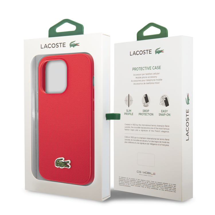 Lacoste Hard Case Iconic Petit Pique PU Woven Logo Estragon Compatible with iPhone 14 Pro - Red