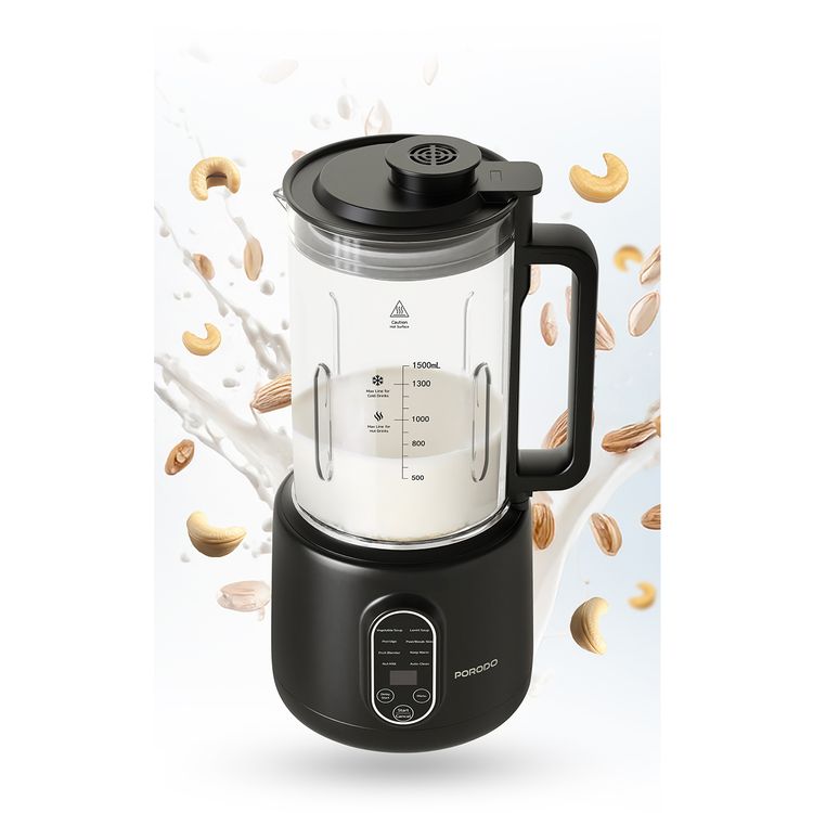 Porodo Lifestyle Nut Milk Maker with Advanced Thermal Jar, 1.5L Capacity, Multi-Angle Blades, 400W Blending Power, Auto-Clean, Dual-Mode Blending - Black