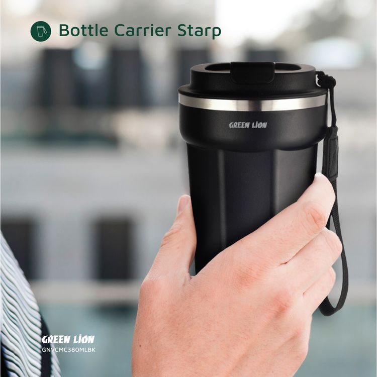 كوب مفرغة من جرين ليون، سعة 380 مل، مادة من الفولاذ المقاوم للصدأ، عزل مفرغ مزدوج الجدار، مظهر رائع - أسود