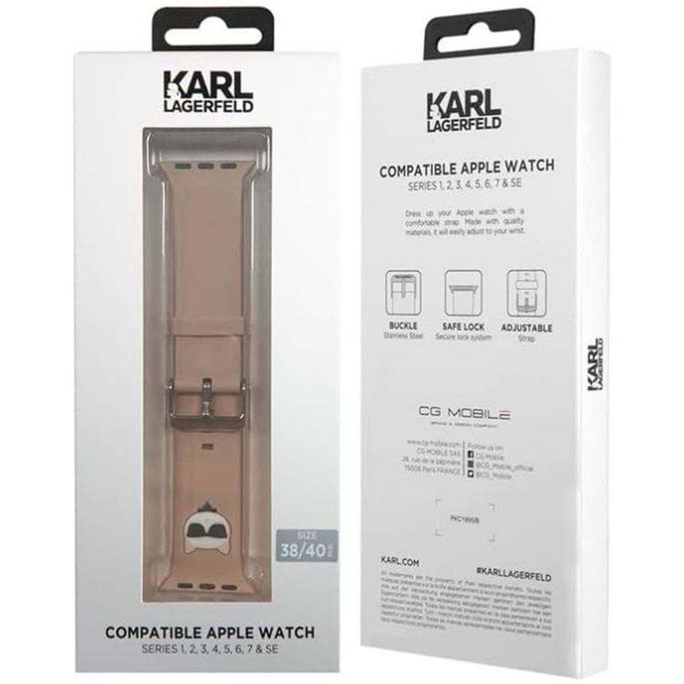 حزام سيليكون من كارل لاغرفيلد مع شعار رأس تشوبيت. متوافق 42/44 ملم - أبيض