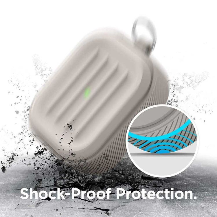 Elago Armor Case with Anti-Lost Carabiner Compatible for AirPods Pro, Dustproof & Absorbing Protective Cover Suitable for Wireless Charging - Stone