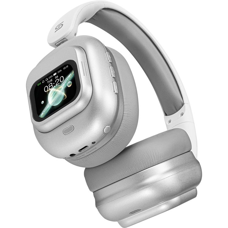Porodo Soundtec Touchwave ANC Headphones with Detachable Touch Screen, 300mAh Battery Capacity, USB-C Charging Port, 2 Hours Charging Time, Bluetooth Version 5.4, 10m Transmission Range, Up to 29 Hours Play Time, Built-in Microphone, Immersive Audio, Compact Foldable Design - White