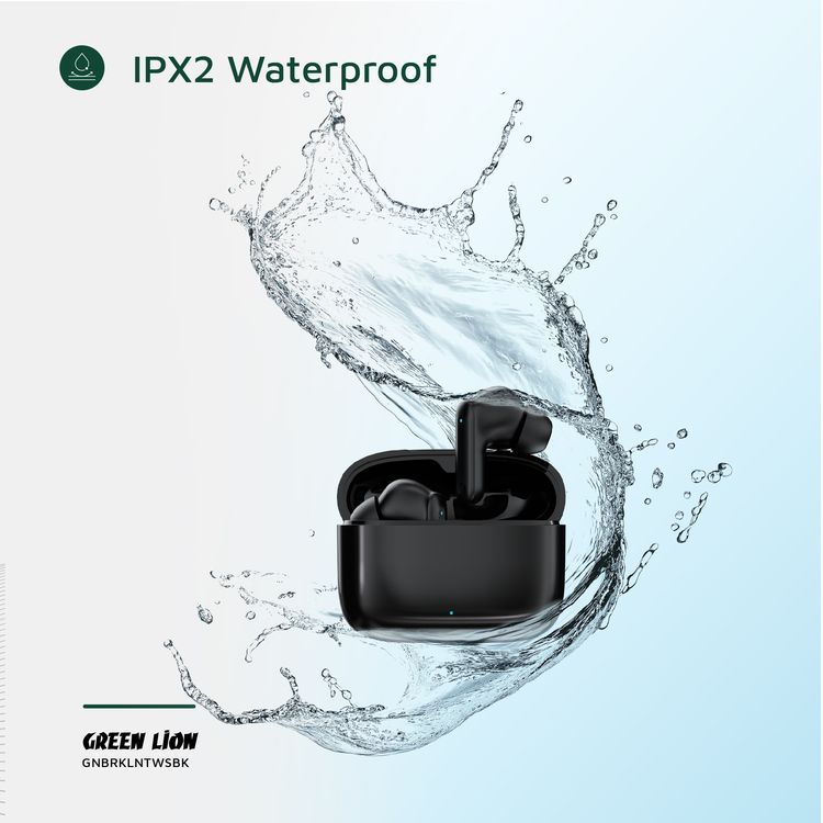 Green Lion Brooklyn True Wireless Earbuds with Voice Assistant, 4 Hours Playtime, Built-in Microphone, HiFi Sound, Touch Control, Dual-Mic - Black