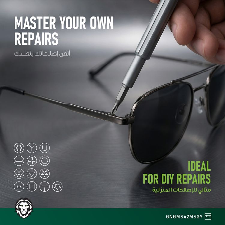 Green Lion GMS-42 Manual Screwdriver with 42 Pieces Precision CR-V Bit Set, Aluminum Alloy Handle, Push-Release Storage Case, Quick-Swap Bit Change, Magnetic Storage Case, 4mm Hex Shank, 28mm Precision Bits, 360° Swivel Rotation Cap - Gray