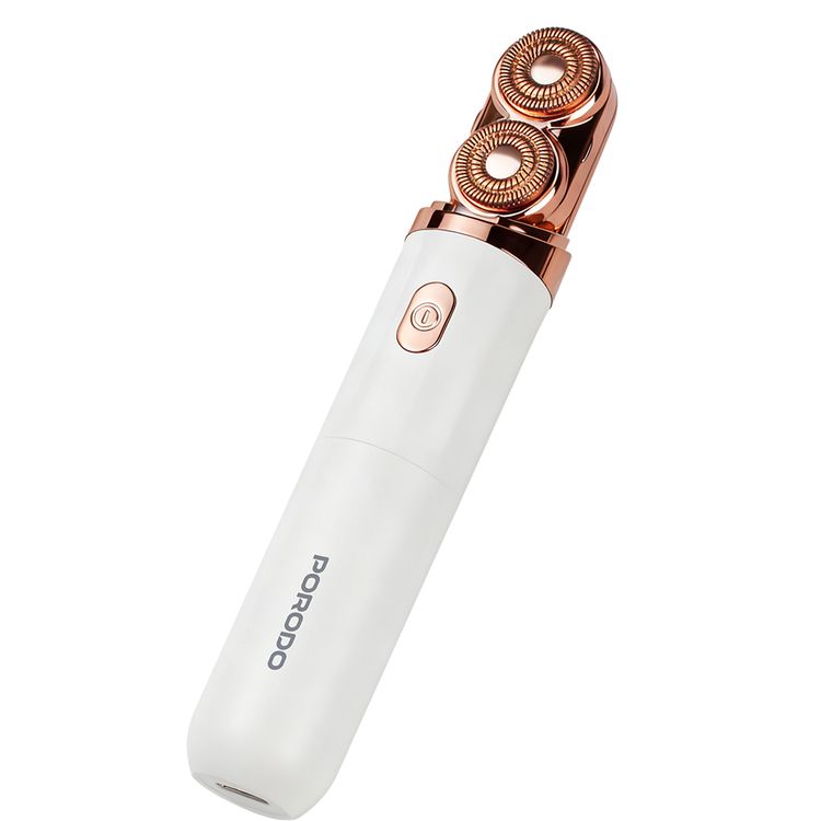 Porodo Lifestyle 2-in-1 Electric Razor for Face & Body with Protective Cap, Built-in LED Light, 11000 RPM Motor Speed, 2 Hours Charging Time, 1.5 Hours Working Time, 350mAh Battery Capacity, USB-C Charging Port, USB-A to USB-C Charging Cable, Cleaning Brush - White 
