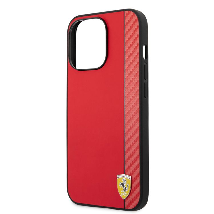 CG MOBILE Ferrari Hard Case PU Smooth & Carbon Effect Vertical Stripe Metal Logo Compatible for iPhone 13 Pro Max (6.7") Anti-Scratch, Easy Access to All Ports