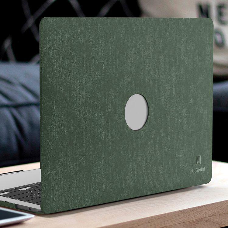 Levelo Gevena Leather Macbook Air Cover 15.3" with Silicone Bottom Base, Non-Slip Surface, Ultra-Thin, Secure & Lightweight - Dark Green