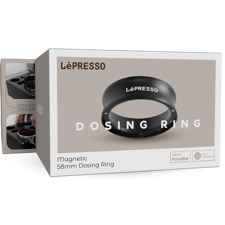 LePresso Magnetic 58mm Dosing Ring, Aluminum Alloy Material, 10 Strong Magnets, Even Distribution, Compatible with 58mm Portafilter - Black