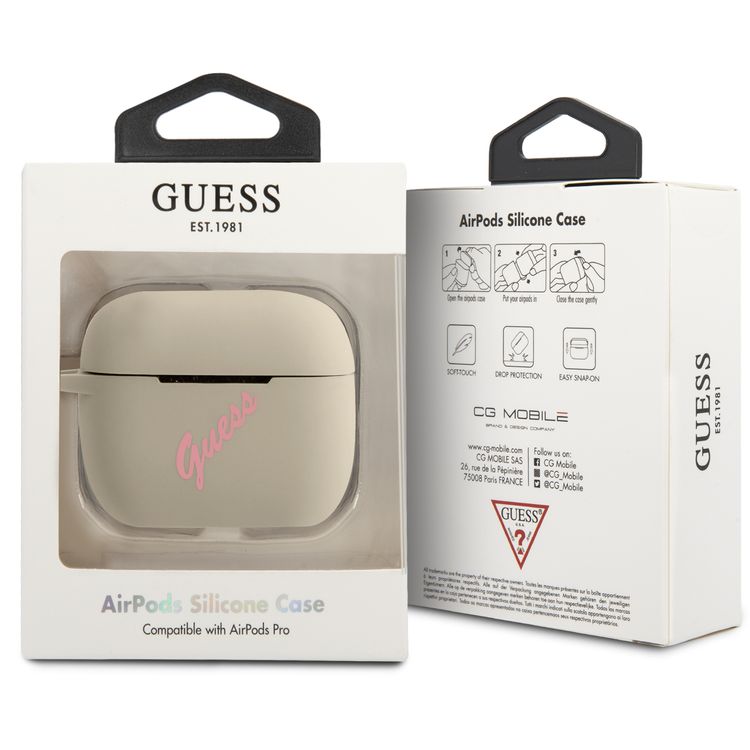 جراب سي جي موبايل من غيس من السيليكون العتيق بشعار فوشيا مع حبل متوافق مع ايربودز برو ، مقاوم للخدش والسقوط ، غطاء سيليكون واقٍ مقاوم للأتربة والامتصاص ، ملمس ناعم ، سهل التركيب