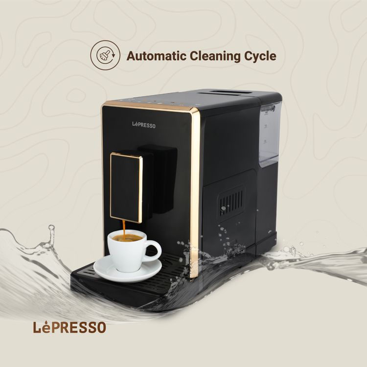 LePresso 20 Bar Full Automatic Coffee Machine, Adjustable Grinder, Hot Water Dispenser, Multiple Brewing Options - Black