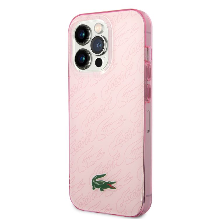 Lacoste Hard Case IML Double Layer & Dyed Bumper Signature Pattern - iPhone 14 Pro - Pink