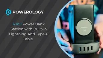 Powerology 4-in-1 10000mAh Power Bank Station in UAE | Built-in Lightning/Type-C Cable - Blue | (PPBCHA1041-BU)