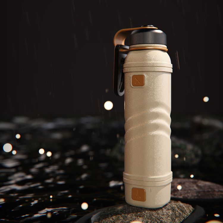 Porodo One Gear 5000mAh Power Bank with Flashlight, 110 Minutes Charging Time, 23 Hours Flashlight Working Time, Arc Lighter, Built-in Carabiner Hook, Adjustable Brightness - Khaki