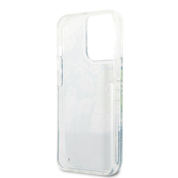 CG MOBILE Guess GUHCP13XLFLSN Liquid Glitter Hard Case, Charms Hard Phone Case, Compatible for iPhone 13 Pro Max, Shock-Absorption Mobile Case Officially Licensed - Flower Green