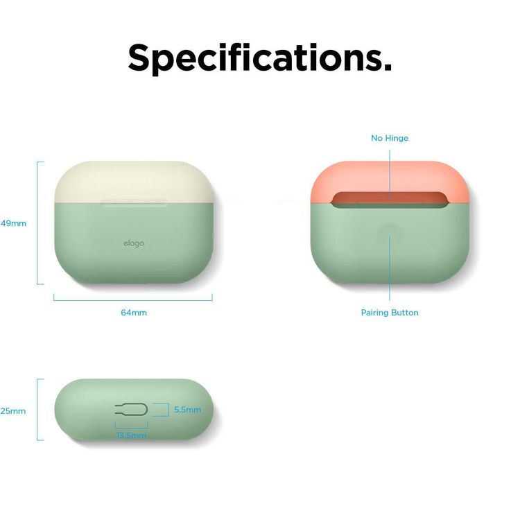 Elago Duo Case for Apple Airpods Pro - Top-Classic White / Peach, Bottom-Pastel Green