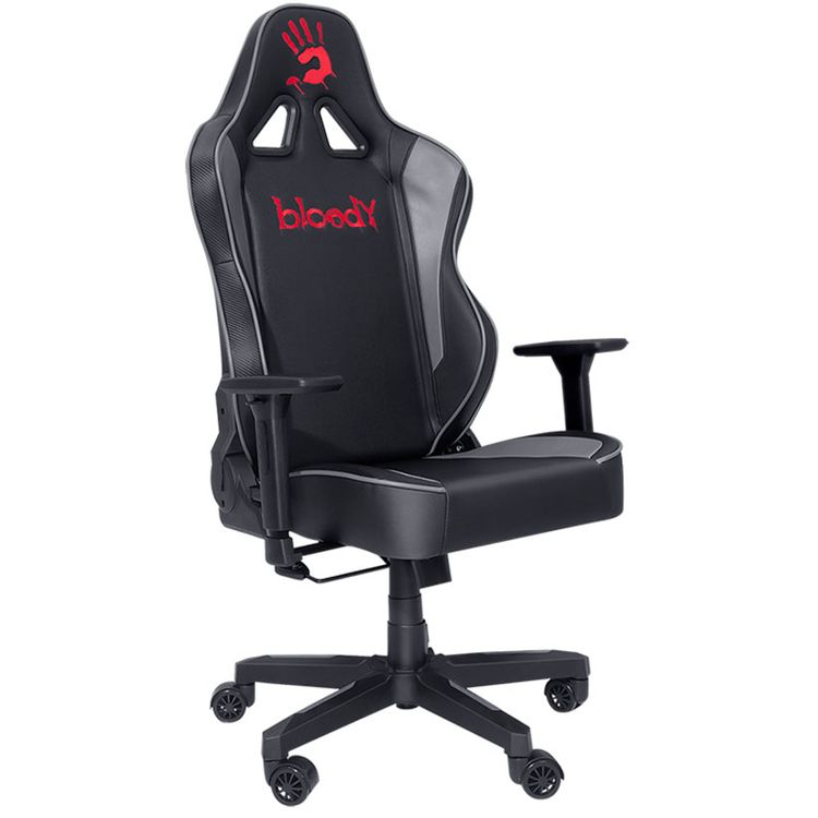 Bloody Gaming Chair, Ergonomic Backrest, High-Density Foam Cushion, 3D Adjustable Armrests, Class 4 Hydraulic Piston, Soft & Reliable Pillow - Black / Gray