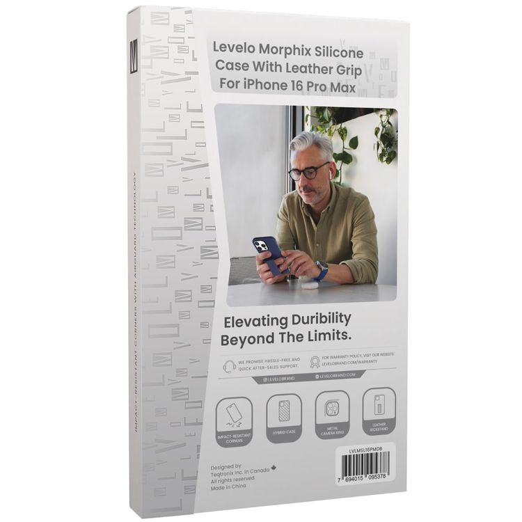 كفر حماية سيليكون Levelo Morphix مع قبضة جلدية لهاتف iPhone 16 Pro Max، حلقة معدنية للكاميرا، حامل متعدد الوظائف، زوايا مقاومة للصدمات، مواد فائقة المتانة - أزرق غامق