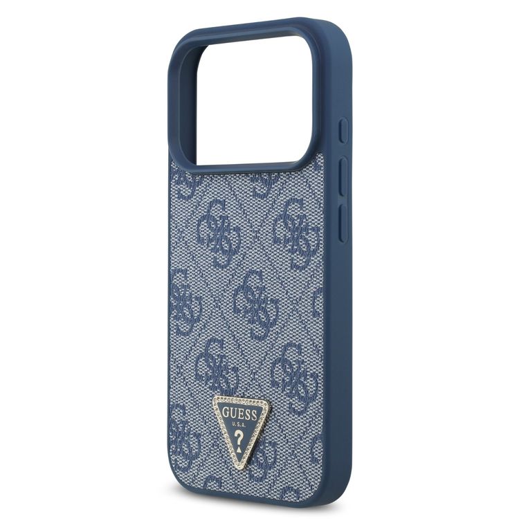 غطاء MagSafe 4G بجلد PU مع شعار مثلث لهاتف iPhone 17 Pro Max، تصميم نحيف، حماية من السقوط، قبضة مريحة، تغليف مستدام، تصميم خفيف الوزن، سهل التركيب - أزرق