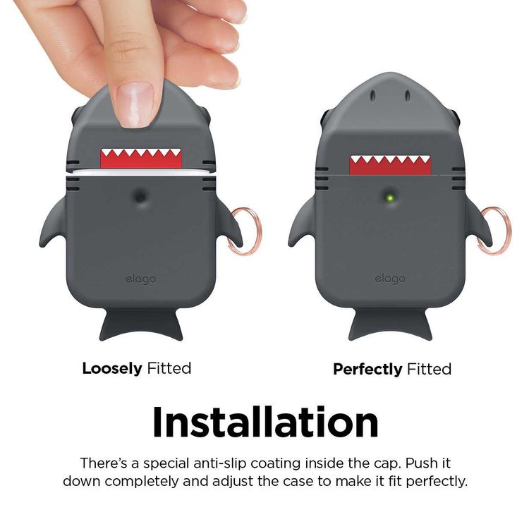 Elago Shark Case Compatible for Apple Airpods, Protect with Style, Durable Premium Silicone, Special Anti-Slip Coating in Cap, Lightweight, Bring It Anywhere w/ You - Dark Gray