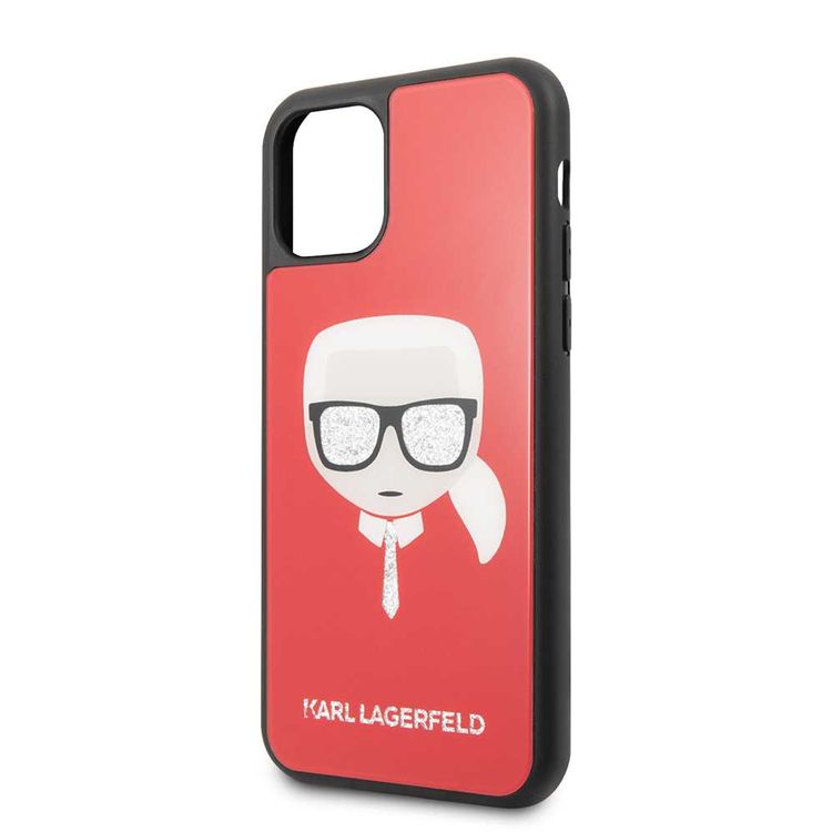 CG MOBILE Karl Lagerfeld Double Layers Case with Glitter Head Compatible for Apple iPhone 11 Pro Max (6.5") Shock Absorbent & Scratch Resistant, Easy Access to All Ports, Drop Protection Back Cover Officially Licensed