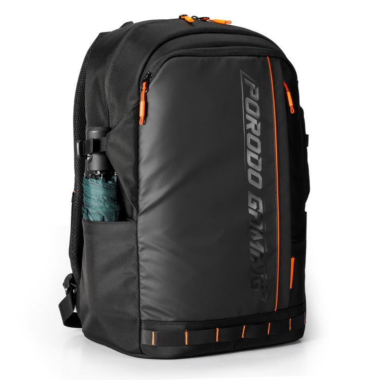 Porodo Gaming PU Laptop Backpack With USB-C Port and PS5 Compartment  - Black/Orange