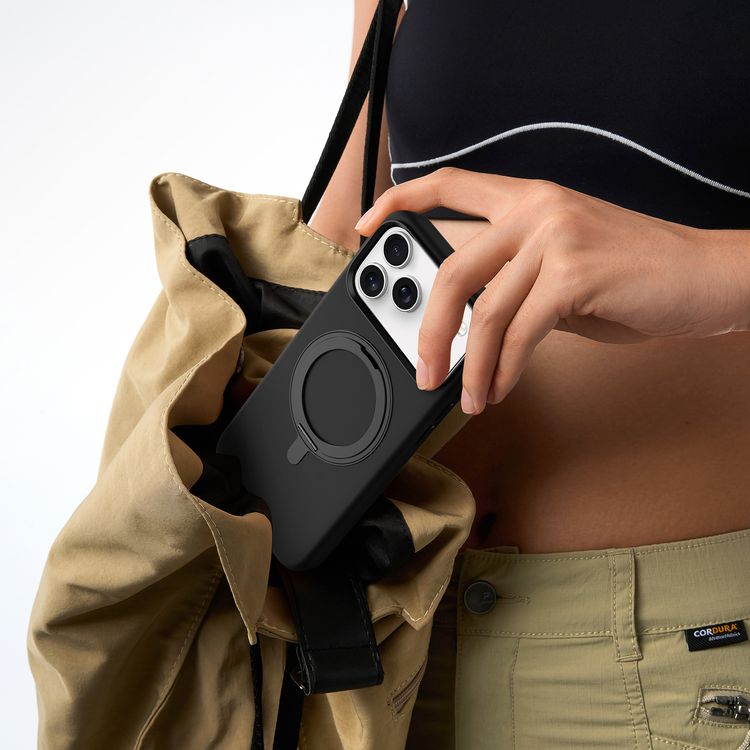 Levelo Iris Pro MagSafe Liquid Silicone Case with Built-in 360° Kickstand for iPhone 17 Pro Max, Metal Accents, Shock-Resistant Bumper, Aluminum Alloy Frame for Camera & Buttons, Drop-Tested, Strong Magnets, Premium Silicone Grip - Black