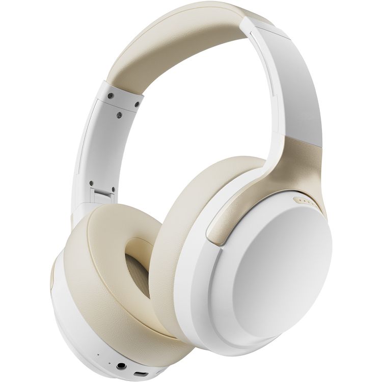 Porodo Soundtec Eclipse Wireless Over-Ear Headphones, High-Clarity Mic with ENC, 50 Hours Playtime, 400mAh Battery, Multi Function Buttons, Type C Charging, Compatible with All Phones for Enhanced Music and Calls - White/Gold