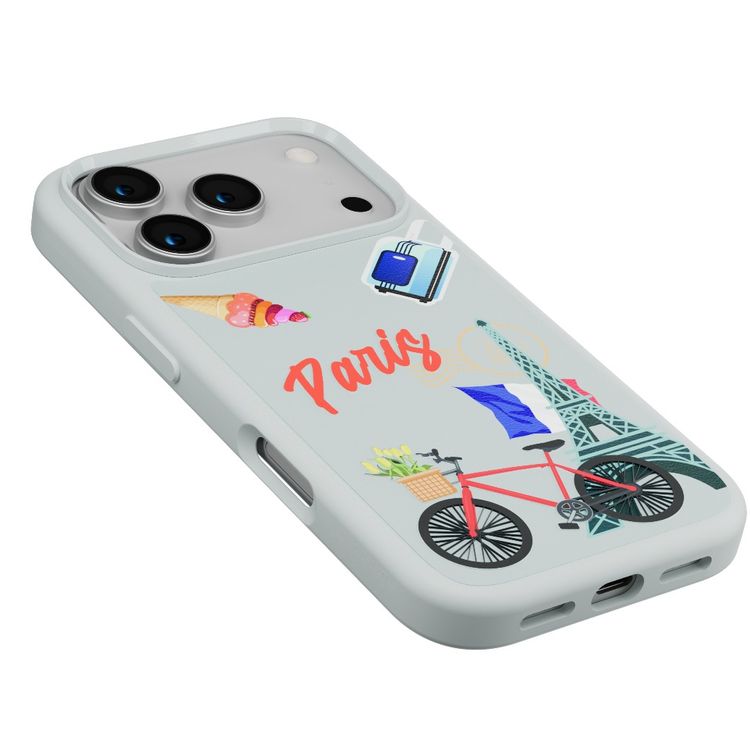 Levelo Vallo PU Leather Case for iPhone 17 Pro with Embroidery Paris Finish, Comfortable Hold, Durable PU Leather, Raised Bezels for Camera and Screen, True Microfiber Interior Lining, Scratch & Wear Resistant, Shock-Resistant Bumper - Brushed Silver