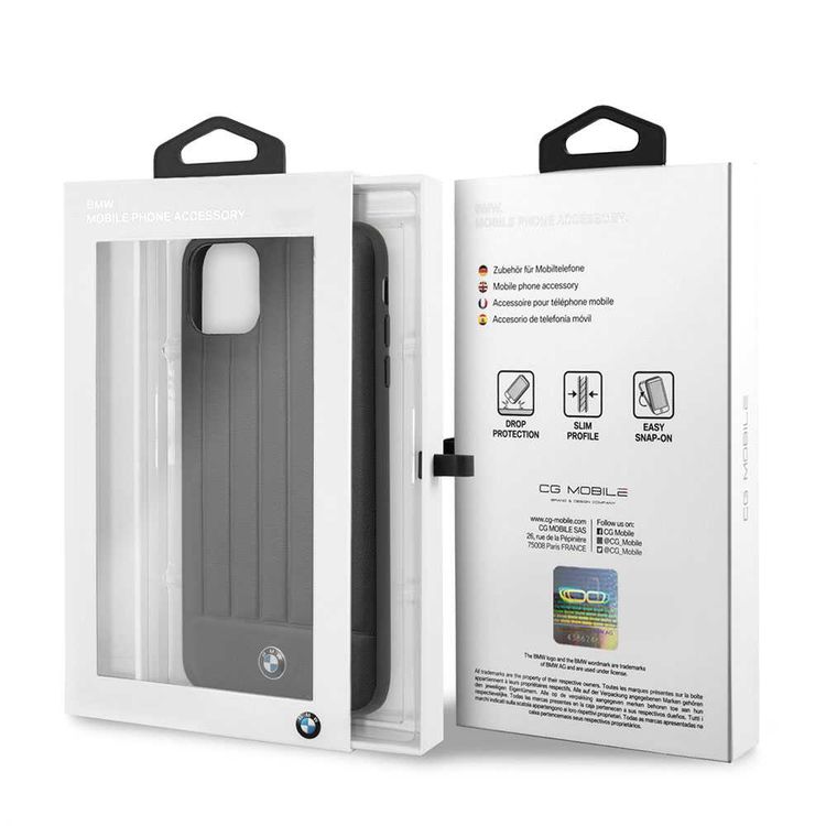 BMW Hard Case Leather Lines Compatible with iPhone 11 Pro Max, Full Protection, Accurate Cutouts Easy Access to All Ports, Scratch Resistant - Black