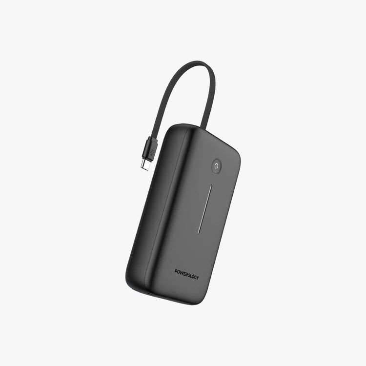 Powerology 20000mAh Power Bank with Detachable USB-C Wire, 30W Power Delivery, 3-Device Charging, Long Time Standby, Universal Phone Compatibility, Built-in Safeguards - Black