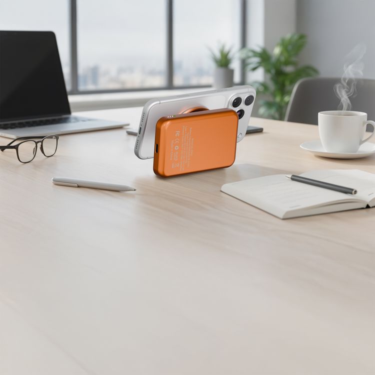 Green Lion Grip Mag 5000mAh Power Bank with PD 30W, MagSafe Compatible, LED Battery Indicator, Secure Magnetic Hold, Built-In Safeguards, Pop-Out Stand & Grip, Pocket-Sized Power, Ultra-Slim Design - Orange