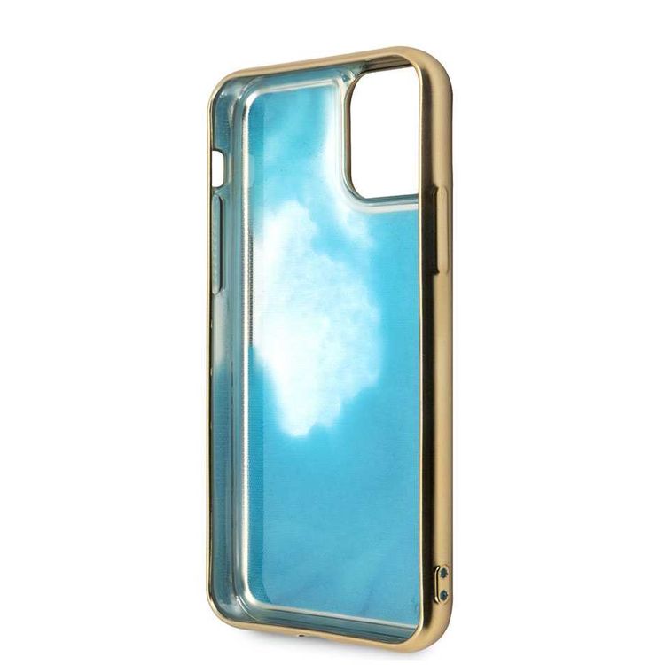 CG MOBILE Guess Glow Dark TPU Case Compatible with iPhone 11 Pro Max, Fit & Lightweight, Supports Wireless Charger, Easy Access to All Ports, Officially Licensed - Matte Gold/Blue