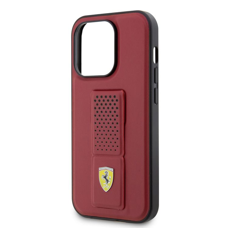 Ferrari iPhone 15 Pro For Gripstand Case with Perforated Pattern - Red